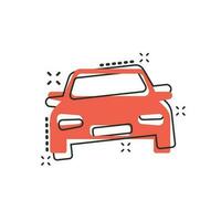 icono de coche de dibujos animados de vector en estilo cómico. pictograma de ilustración de vehículo automóvil. concepto de efecto de salpicadura de sedán de coche.