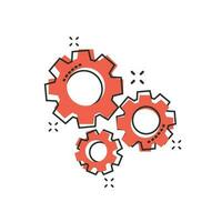 Vector cartoon gear icon in comic style. Cog wheel concept illustration pictogram. Gearwheel cogwheel business splash effect concept.