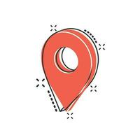 Vector cartoon map pointer icon in comic style. Gps navigation mark illustration pictogram. Pointer destination business splash effect concept.