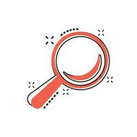 Vector cartoon magnifying glass icon in comic style. Search magnifier illustration pictogram. Find search business splash effect concept.