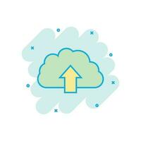 Cartoon colored internet cloud icon in comic style. Download illustration pictogram. Cloud sign splash business concept. vector