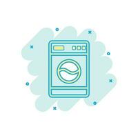 Vector cartoon washer icon in comic style. Laundress sign illustration pictogram. Washing machine business splash effect concept.