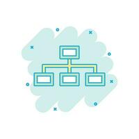 icono de diagrama de estructura de dibujos animados vectoriales en estilo cómico. pictograma de ilustración de signo de organización de gráfico. concepto de efecto de salpicadura de negocio de estructura. vector