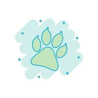 Cartoon colored paw print icon in comic style. Dog, cat, bear paw illustration pictogram. Pawprint sign splash business concept. vector