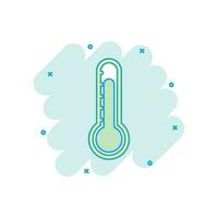 Cartoon colored thermometer icon in comic style. Goal illustration pictogram. Thermometer sign splash business concept. vector