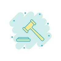 Vector cartoon auction hammer icon in comic style. Court tribunal sign illustration pictogram. Hammer business splash effect concept.