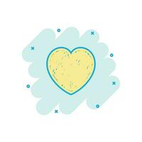 Cartoon colored heart icon in comic style. Love hand drawn illustration pictogram. Heart sign splash business concept. vector