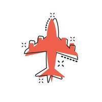 icono de avión de dibujos animados de vector en estilo cómico. Pictograma de ilustración de signo de avión de aeropuerto. concepto de efecto de salpicadura de negocio de avión.
