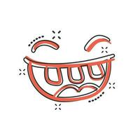 Vector cartoon smile with tongue icon in comic style. Smile face sign illustration pictogram. Funny face business splash effect concept.