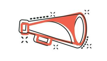 Vector cartoon megaphone icon in comic style. Bullhorn sign illustration pictogram. Megaphone business splash effect concept.