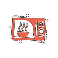 Vector cartoon microwave icon in comic style. Microwave oven sign illustration pictogram. Stove business splash effect concept.