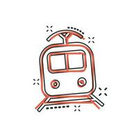 icono de transporte de tren de dibujos animados vectoriales en estilo cómico. pictograma de ilustración de signo de tren. concepto de efecto de salpicadura de negocio de transporte. vector