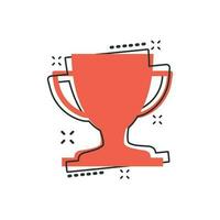 Vector cartoon trophy cup icon in comic style. Winner sign illustration pictogram. Award prize business splash effect concept.