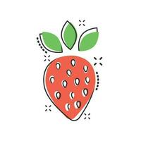 Vector cartoon strawberry fruit icon in comic style. Ripe berry sign illustration pictogram. Strawberry business splash effect concept.