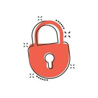 Vector cartoon lock icon in comic style. Padlock locker sign illustration pictogram. Padlock business splash effect concept.