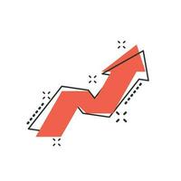 Vector cartoon arrow growing graph icon in comic style. Progress arrow grow sign illustration pictogram. Cursor business splash effect concept.