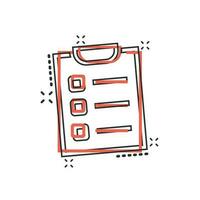 Vector cartoon to do list icon in comic style. Checklist, task list sign illustration pictogram. Reminder business splash effect concept.