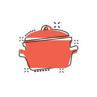 Vector cartoon cooking pan icon in comic style. Kitchen pot concept illustration pictogram. Saucepan equipment business splash effect concept.