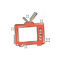 icono de pantalla de tv retro de dibujos animados vectoriales en estilo cómico. pictograma de ilustración de concepto de televisión antigua. concepto de efecto de salpicadura de negocio de pantalla de tv. vector