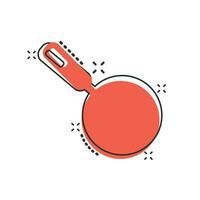 Vector cartoon frying pan icon in comic style. Cooking pan concept illustration pictogram. Skillet kitchen equipment business splash effect concept.