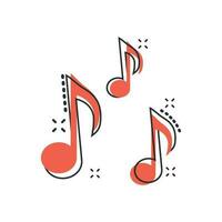 Vector cartoon music note icon in comic style. Sound media concept illustration pictogram. Audio note business splash effect concept.