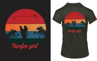 Surfer girl T shirt design vector