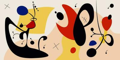 Abstract art illustration in Joan Miro style. Abstract Painting with Geometric Shapes. vector