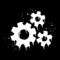 Spray painted graffiti of moving gears wheels. gear icon drip symbol. isolated on black background. vector illustration