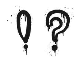 Set of Spray painted graffiti question marks and exclamation mark in black over white. isolated on white background. vector illustration