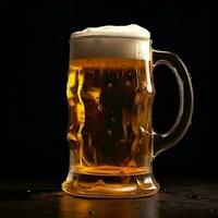 Mug of beer with foam on a black background ai generated photo