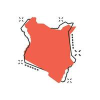 icono de mapa de Kenia de dibujos animados vectoriales en estilo cómico. pictograma de ilustración de signo de Kenia. concepto de efecto de salpicadura de negocio de mapa de cartografía. vector