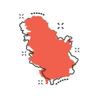 Vector cartoon Serbia map icon in comic style. Serbia sign illustration pictogram. Cartography map business splash effect concept.