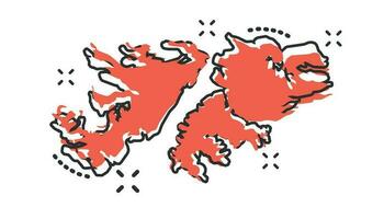 vector dibujos animados Malvinas islas mapa icono en cómic estilo. Malvinas islas firmar ilustración pictograma. cartografía mapa negocio chapoteo efecto concepto.