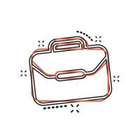 Vector cartoon suitcase icon in comic style. Luggage bag sign illustration pictogram. Diplomat case business splash effect concept.