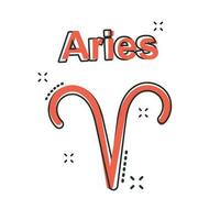 Vector cartoon aries zodiac icon in comic style. Astrology sign illustration pictogram. Aries horoscope business splash effect concept.