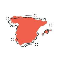 icono de mapa de españa de dibujos animados vectoriales en estilo cómico. Pictograma de ilustración de signo de España. concepto de efecto de salpicadura de negocio de mapa de cartografía. vector