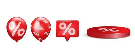 percent icon on business promotion element in red color with 3 style. vector illustration