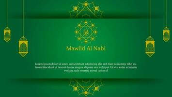 mawlid al nabi muhammad background with green and gold color. suitable for greeting card, banner, poster, etc. vector