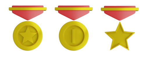 moneda premio 3d objeto conjunto , ganador, estrella oro trofeo png