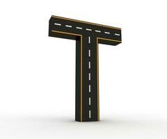 Alphabet symbols of the Figures in the form of a road with white and yellow line, 3d rendering photo