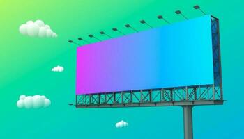 Blank billboard for outdoor advertising on colorful background. 3d rendering photo