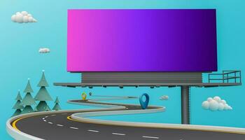 Blank billboard for outdoor advertising on colorful background. 3d rendering photo