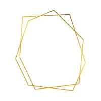 Gold geometric polygonal frame with shining effects isolated on white background. Empty glowing art deco backdrop. Vector illustration.