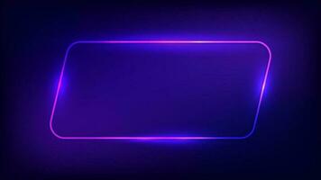 Neon rounded parallelogram frame with shining effects on dark background. Empty glowing techno backdrop. Vector illustration.