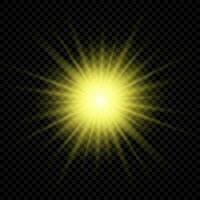 Light effect of lens flares. Yellow glowing lights starburst effects with sparkles vector