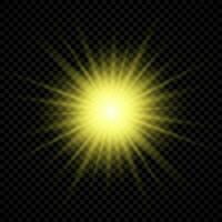 Light effect of lens flares. Yellow glowing lights starburst effects with sparkles vector