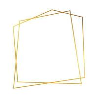 Gold geometric polygonal frame with shining effects isolated on white background. Empty glowing art deco backdrop. Vector illustration.