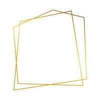 Gold geometric polygonal frame with shining effects isolated on white background. Empty glowing art deco backdrop. Vector illustration.