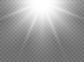 Sunlight on a background. Isolated white rays of light. Vector illustration