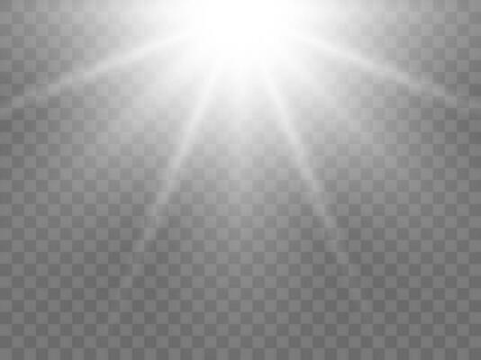 Sunlight on a background. Isolated white rays of light. Vector illustration